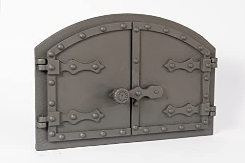 SEZAM Porte de four double en fonte avec loquet de porte, aspect rivet, porte de four à pizza - four à pain - porte de four en pierre, 53,2 x 5,5 x 35,5 cm, graphite