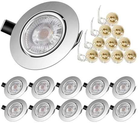 Tofisr LED Einbaustrahler, 5W 600LM Warmweiß 2700K, LED Spots 230V GU10, 30° Schwenkbar, Ø68 mm Lochbohrung, Ø90mm Rund Metall Matt-Nickel, 10er Set LED Einbauleuchten