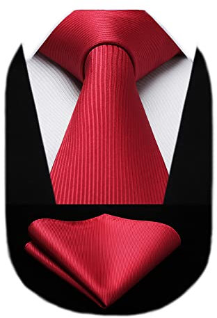 HISDERN Herren Rot Krawatten Hochzeit Taschentuch Klassische Elegant Gestreift Formell Krawatte & Einstecktuch Für Party Festival Dating
