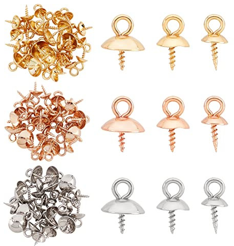 UNICRAFTALE Ca. 90 Stück 3 Größen Und Farben Edelstahl Peg Bails Anhänger Für Halb Gebohrte Perlen Cup Pearl Screw Eye Pin 1.2mm Anhänger Bails Peg Screw Eye Pin Bail Peg Sets Öse Peg Erkenntnisse