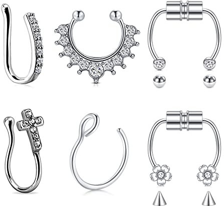 JFORYOU Fake Nasenpiercing Magnetische Fake Septum Nasenring Fake Ohr Helix Cartilage Ring