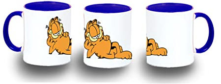 MERCHANDMANIA TAZA AZUL el gato garfield the cat serie clasica vintage color mug.