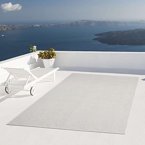 Taracarpet Outdoor Teppich Wetterfest Wohnzimmer Balkon Küchenteppich Flachgewebe Sisaloptik Einfarbig Uni Creme Weiss 160x220 cm