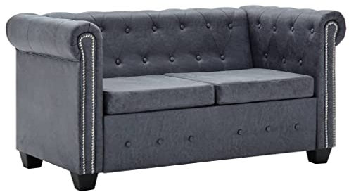 KTHLBRH (Schneller Versand) Terrassenmöbel Set Outdoor Schnittsofa Gesprächsset All Weather Couch Chesterfield-Sofa 2-Sitzer Wildleder-Optik Grau