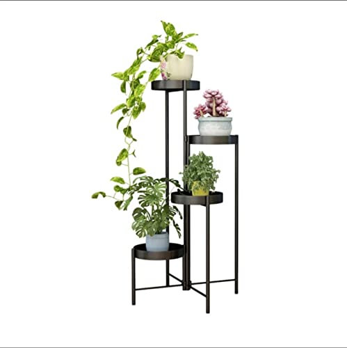HJXX Pflanzenregal Gold Metall Pflanzenständer Indoor Outdoor, 3 Tier Tall Pflanzerständer Ecke Blumentopfhalter Regale Pflanzenanzeige Blumenregal (Color : Schwarz)