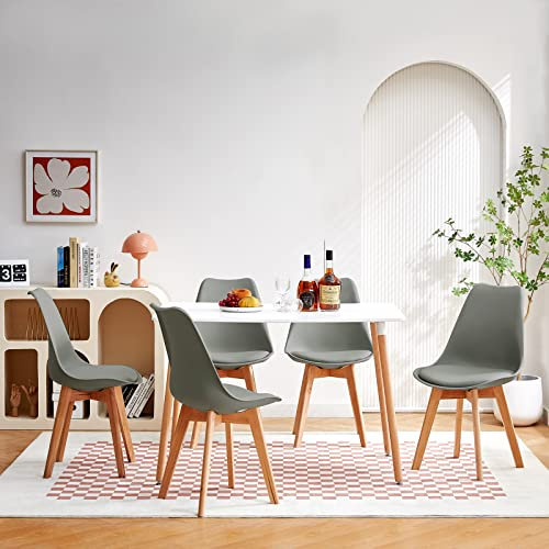 FURNITABLE Essgruppe 5-teilig | Küchentisch-Set | Esszimmertisch mit 4 Grauen Stühlen | Esszimmergruppe für Esszimmer Küche Wohnzimmer | Weißer Esstisch