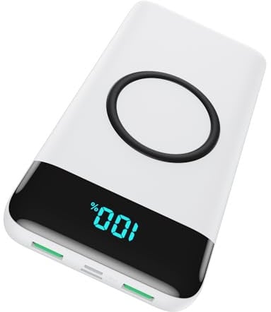 Wireless Portable Charger 30,800mAh 15W Wireless Charging 25W PD QC4.0 Fast Charging Smart LED Display USB-C Power Bank,4 Output& 2 Input External Battery Pack Compatible with iPhone,Samsung etc-White