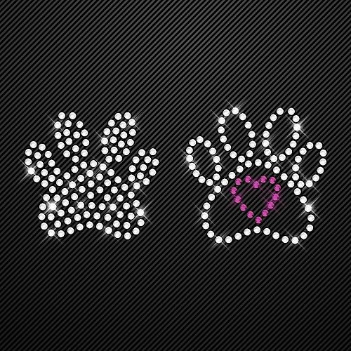 Glitzerdeals Bügelbilder Karneval kleine Pfoten mit Herz pink Hundepfote Aufbügler für Textilien Pfötchen Bügelbild Pfote Strass auf Transferfolie mit Anleitung Hot-fix iron-on-transfer