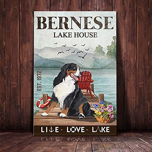 Bioprocess Poster decorativo da parete con immagine di cane di montagna bernese, casa sul lago, fattoria, idea regalo, 20 x 30 cm