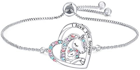 MAKOBLESSMOMO I Love You Forever Einhorn-Armband für Mädchen, Kristall-Herz-Armreif, verstellbarer Schmuck, Geschenk, Geburtstag, Weihnachten, Geschenke für Frauen, Mutter, Ehefrau, Mädchen