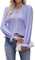 Coloody Camicia con Scollo a V da Donna in Pizzo Tops Casual a Manica Lunga Eleganti Bluse-Viola-S
