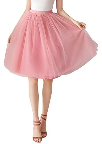 Gonna in tulle, per carnevale, da donna, in tulle, linea ad A, a pieghe con paillettes, gonna lunga in tulle, a righe, in stile vintage, Colore: rosa., Einheitsgröße