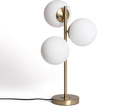 LEDKIA Tischlampe Metall und Glas Moonlight Brass 3 Spots Gold | E27 Fassung | Vielseitige Beleuchtung für Wohnzimmer, Küche, Schlafzimmer | 560x340x340 mm