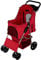 Hundewagen Klappbarer Buggy | bis 15kg | 4 Räder: 2x 360° 2x Bremsen | Für Tiere Hunde Katze | Mit Karabinerhaken Netzfenstern Abnehmbar Kissen Aufbewahrungskorb Getränkehalter & Regenschutz [Rot]