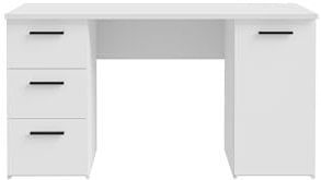 Forte NET307 Schreibtisch 140, Moderner Schreibtisch mit 1 Tür und 3 Schubladen, Jugendzimmer, Büro, Home Office, Holzwerkstoff, Sonoma Eiche Holzdekor mit Weiß, 138 cm breit x 75 cm hoch x 60 cm tief