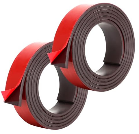 2Pcs Magnetic Tape Self Adhesive, 1m Sticky Back Magnet Roll, Super Strong Sticky Back Magnet Roll, Sliceable Acrylic Magnetic Strip, Thin & Flexible Magnetic Strip for Whiteboard Fridge Organization