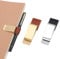 2 Pcs Pen Loop for Notebook, PU Leather Retro Pen Clips Metal Pen Loop Holder Notebook Pen Sleeve Pen Clips for Journal Notebook Planner Clipboard Office (Black Silver + Brown Gold)