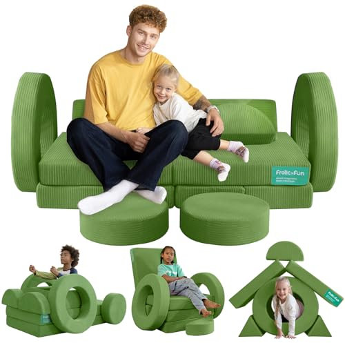 Frolic & Fun 16-Teiliges Modulares Kindersofa – Weiches Spielsofa aus Schaumstoff, Vielseitige Kindercouch mit Schlaffunktion, Kuschelecke zum Spielen, Entspannen und Schlafen im Kinderzimmer