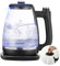 Electric Kettle Glass Kettle with Blue LED, Fast Boil Quiet Electric Glass Kettle, 1.8L, 1800W, Boil-Dry Protection, BPA Free (Removable lid)