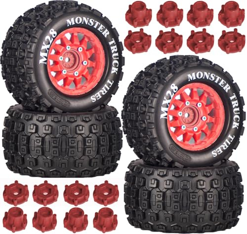 MX28 2,8 RC Reifen & Felgen 12/14 mm Hex für ARRMA/Traxxas 1/10, 4 Stück | Vorgeklebte All-Terrain MT-Reifen für Big Rock Granite Senton Vorteks Slash Stampede Rustler Hoss 1/10 RC Trucks