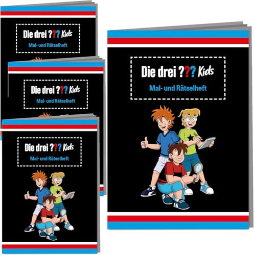 4 Mal- und Rätselhefte * DIE DREI ??? KIDS * mit 12 Seiten in DIN A6 | perfekt als Mitgebsel oder Geschenk | Malbuch Malen Malblock Kinder Fragezeichen Detektive Jungen