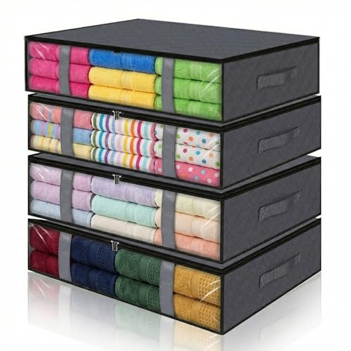 Gykutix 4 Stück Unterbett Aufbewahrungsbox Unterbettkommode Unterbettkommode 60x45x15cm Bettkasten Aufbewahrung für Bettdecken/Kleidung/Bettzeug/Decken