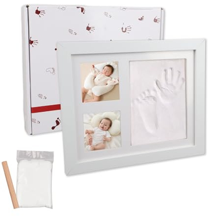JUNJIEFU Gipsabdruck Baby Abdruck, Baby Handabdruck und Fußabdruck Set, Abdruckset mit Echtholz Bilderrahmen, Dusche Abdruckset, für Haustier pfotenabdruck Set, Babydusche Geschenk/Babyparty