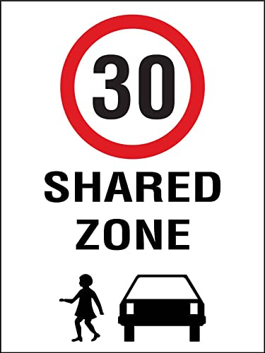 Zona Condivisa, Limite Di Velocità 30 Km/H Cartello Di Avvertimento Cartello Decorativo Poster Metal Cartelli Metallo Per Casa Garage Club Murale M