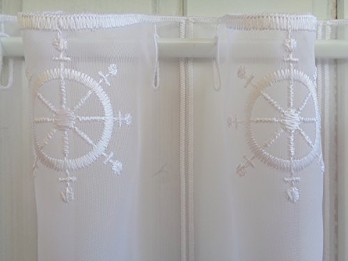 Arinosa Scheibengardine Maritim Steuerrad weiß 30 cm 45 oder 60 cm Hoch ab 1 Meter, Höhe:45
