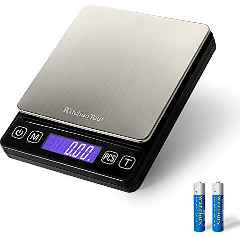 K KitchenTour Digital Kitchen Scale - 500g/0.01g High Accuracy Precision Multifunction Food Meat Scale Jewelry Lab Carat Powder Scale with Back-Lit LCD Display(Batteries Included)