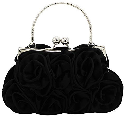 Buddy Pochette da donna a forma di rosa in morbido raso Nero Taglia unica