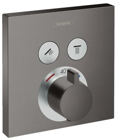 hansgrohe ShowerSelect Set de finition pour mitigeur thermostatique encastré avec 2 fonctions, noir chromé brossé, 15763340