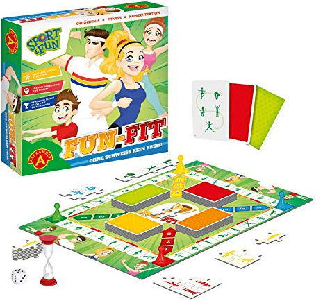 A ALEXANDER - Spiel Sport&Fun - Fun Fit Brettspiel - Spiel mit Sport Übungen - Familienspiel für 2-4 Spieler, Gesellschaftsspiel für Erwachsene und Kinder ab 7 Jahre