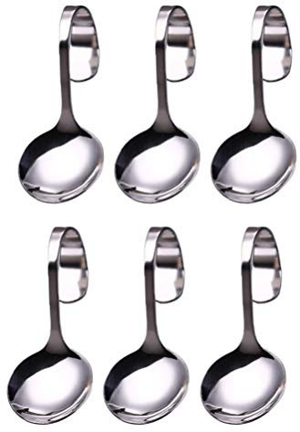 6 Pièces Canape Cuillères de Service en Acier Inoxydable Apéritif Cuillères Dégustation Cuillères Poignée Courbe Cuillère pour Ramen Nouilles Soupe