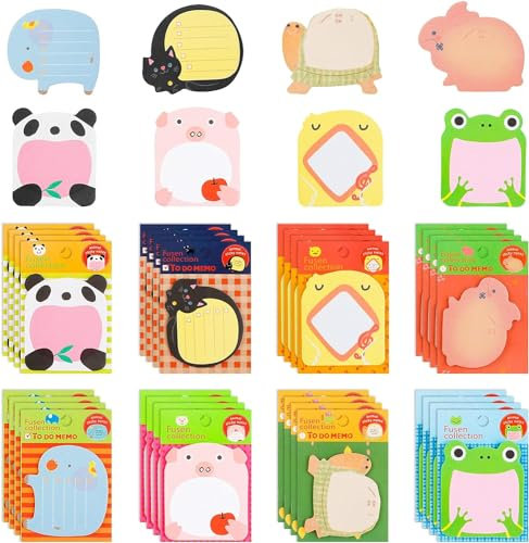 Mini Haftnotizen 640 Blätter (32 Pack) Tier Stiky Notes Set Süße Haftnotizen Lustige Selbstklebende Notizzettel Block Bunt für Büro Schule Haus