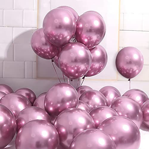 Palloncini rosa metallizzati Unisun, 50 pezzi di palloncini in lattice addensato con elio cromato lucido per la decorazione della festa di fidanzamento di compleanno di baby shower