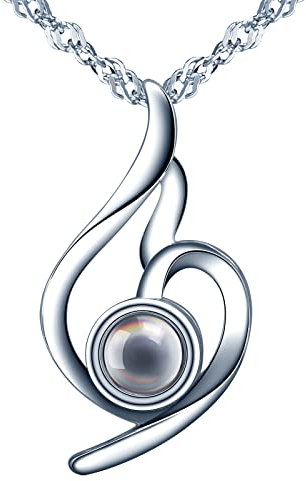 MOOFUN Damen Halskette 925 Sterling Silber Kette I Love You 100 Sprachen Ich Liebe Dich Projektion Liebe Anhänger Frauen Schmuck Geschenkverpackung Geschenk für Sie Frau Freundin Mama Valentinstag