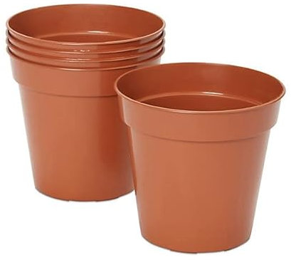 Muddy Hands Pack of 5 Terracotta Plastic Plant Pots Outdoor Garden Round Nursery Herb Flower Planters (12.7cm)