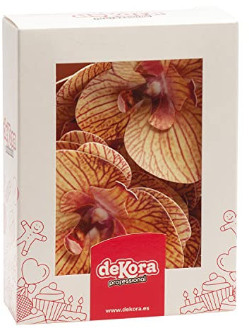 dekora – Essbare Blumen für Torten, Esspapier-Tortendeko, 10 orange Orchideen 8,5 x 7,5 cm, ohne Zucker, glutenfrei, laktosefrei, Tortendeko essbar für Hochzeit, Geburtstag und Taufe