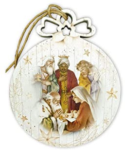 Fratelli Bonella | Weihnachtsdekoration aus Pappelholz - zum Aufhängen auf dem Tisch oder zum Aufhängen am Weihnachtsbaum - Krippe 15 x 16 cm | Made in Italy (Kugel)