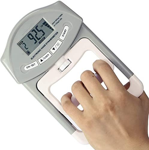 Handkraftmesser,KINGCOO Digitaler Hand-Kraftmesser/Dynamometer zum Trainieren der Hände,Handtrainer Griffstärke-Messgerät Automatische Erfassung der elektronischen Griffkraft,90kg/200lbs (Grau)
