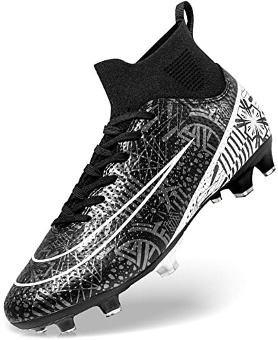 DimaiGlobal Fußballschuhe Herren High Top Spike Microfaser Cleats Professionelle Fussballschuhe Jugendliche Athletics Trainingsschuhe Outdoor Sportschuhe Fußball Stiefel 43EU Schwarz
