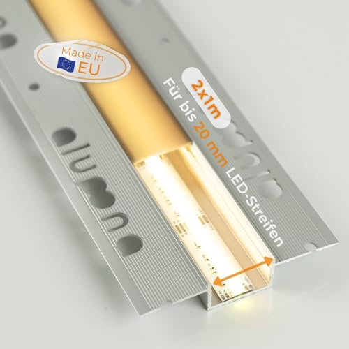 Alupona 2x Kizar20 LED Trockenbauprofil I 2 x 1 m I Langlebige Aluminium Profilleiste für LED Streifen bis 2 cm Breite I Perfekt für 12,5 mm Rigipsplatten I Trockenbauschiene + Acryl Abdeckung