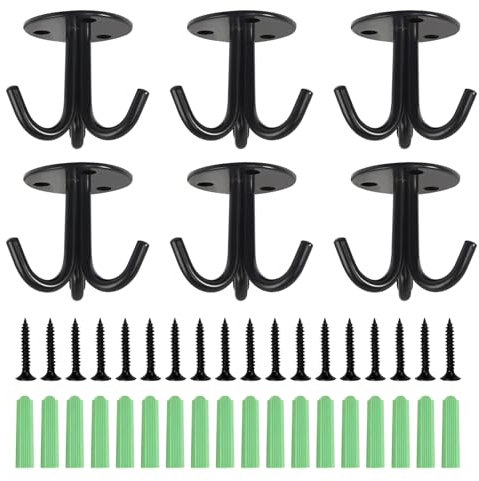 HFDONGL Deckenhaken Edelstahl Kleiderhaken Haken zum Schrauben Schraubhaken Schwarz Garderobenhaken für Deckenventilator Yoga Pflanzen (6 Stück)