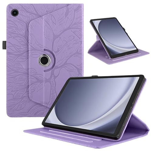 Hülle für Samsung Galaxy Tab A9 8.7 Zoll 2023 (SM-X110/ SM-X115), Premium PU Leder Multi-Winkel 360 Grad Drehbare Leichte Schutzhülle, Rotating Case Cover mit Stand Funktion - Lila