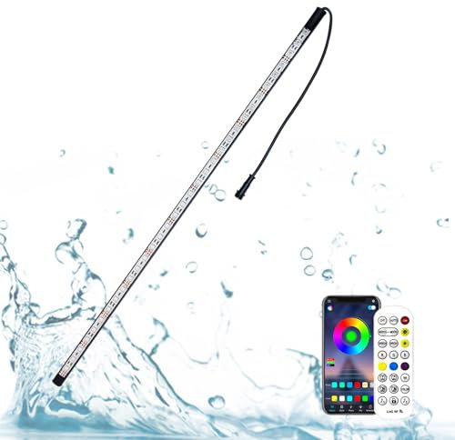 LONGRUNNEW LED-Streifenleuchte, für Aquarium Brunnen Bachlauf Schwimmbad, Pool Beleuchtung Unterwasser IP68 Wasserdicht, APP Control Teich Licht 7 Farben, 88.5 cm LED Beleuchtungen Wasserfall