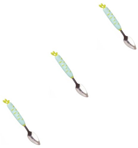 TOPBATHY 3 Piezas cuchara de dragado cucharas de plata cubiertos de bebe de acero vajilla cuchara de barro de fruta de bebé cuchara dentada puré cuchara para postres dentado niño páginas