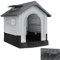 XINZI Caseta de plástico impermeable y resistente a los rayos UV, con puerta y tragaluz, casa para perros con suelo elevado, casa para mascotas aislada para interior y exterior, 79,5 x 70,5 x 78 cm