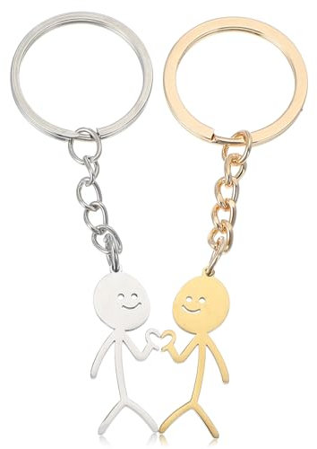 Ouligay Lot de 2 porte-clés Stickman - Langue des signes - Porte-clés pour couple - Porte-clés en forme de cœur - Pour couple, petite amie, anniversaire, Saint-Valentin, 3.94 Zoll
