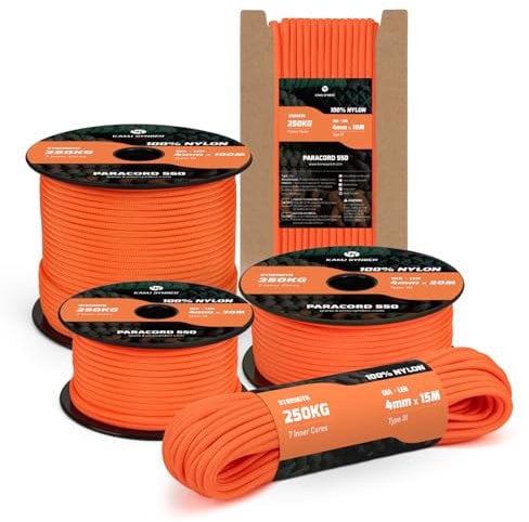 Kamu Synber 550 Paracord 4mm 10m Typ III Schnur 7 Stränge Nylon Seil Fallschirmschnur für Basteln, Outdoor, Camping, Survival | Tragkraft 250kg | Orange
